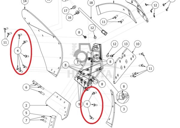 PO krūtinėlės, verstuvės Varžtai M12x35 su keturkampe galvute