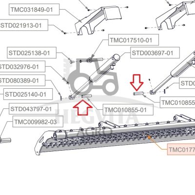 Cilindro kaištis apatinis TFX,  TMC010855-01 dangčio atidarymui