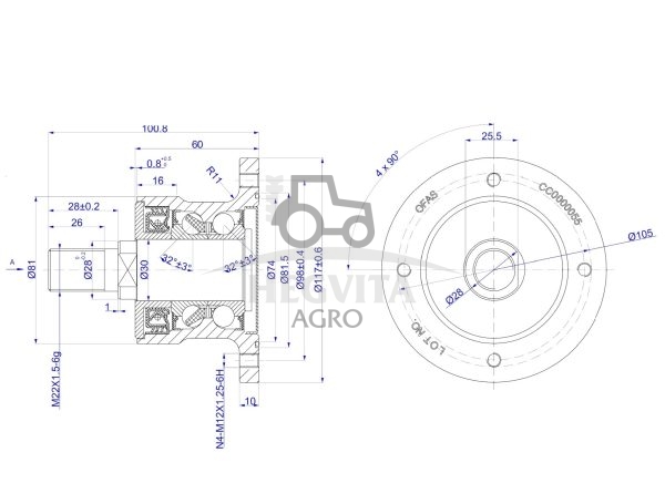 Stebulė neaptarnaujama AgriHUB, SKF tipo, 4 skylių - Image 2