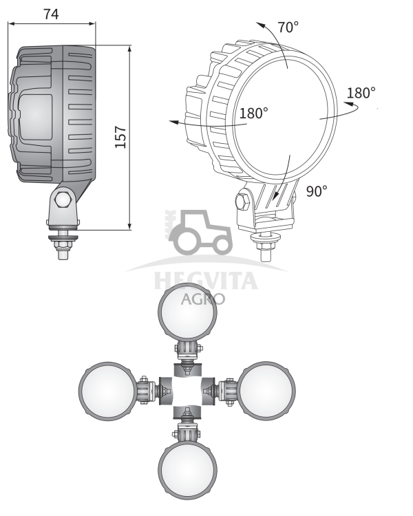 LED darbinis žibintas apvalus su stiklo apsauga - Image 5