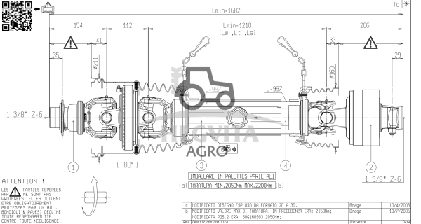 Kardaninis velenas 1.3/8 Z6 2100Nm S6 Bondioli Pavesi DS6G121CEWR7002 cardan shaft - Image 2