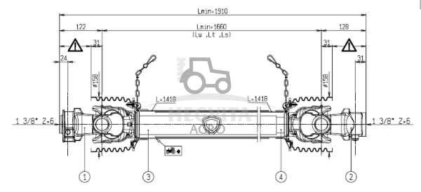 Kardaninis velenas 2x1 3/8 Z6, G8N, L1660, Bondioli Pavesi 	8G8N166CE007001 cardan shaft - Image 5