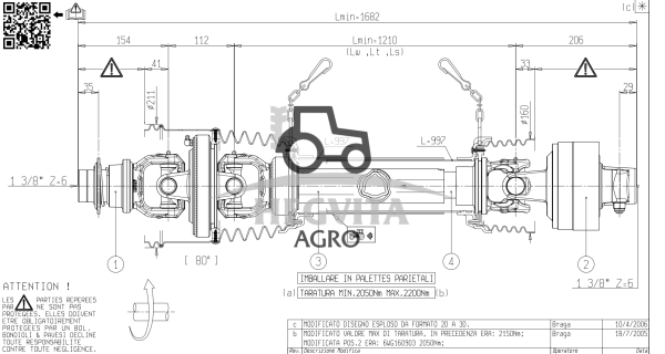 Kardaninis velenas 1.3/8 Z6 2100Nm S6 Bondioli Pavesi DS6G121CEWR7002 cardan shaft - Image 2